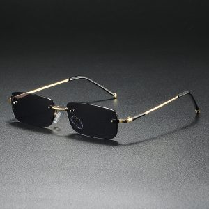 2026 Vintage Rimless Small Box Sunglasses – Gold & Blue Edition (Copy)