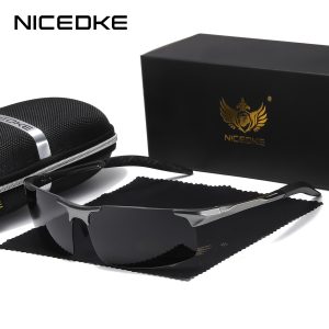 NICEDKE 8177 Polarized Sports Sunglasses for Men - Aluminum Magnesium Alloy Half-Rim Eyewear (কালো ফ্রেম, কালো এবং ধূসর শীট)