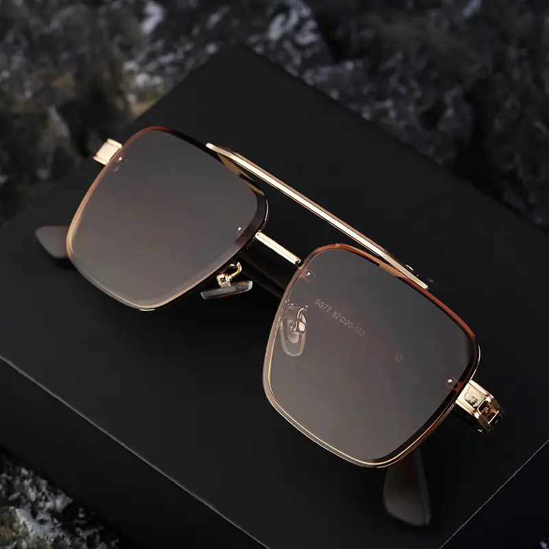 Aviation Luxury Alloy Double Bridge Rimless Glasses UV400 Protection Sunglasses for Men Male - Image 3